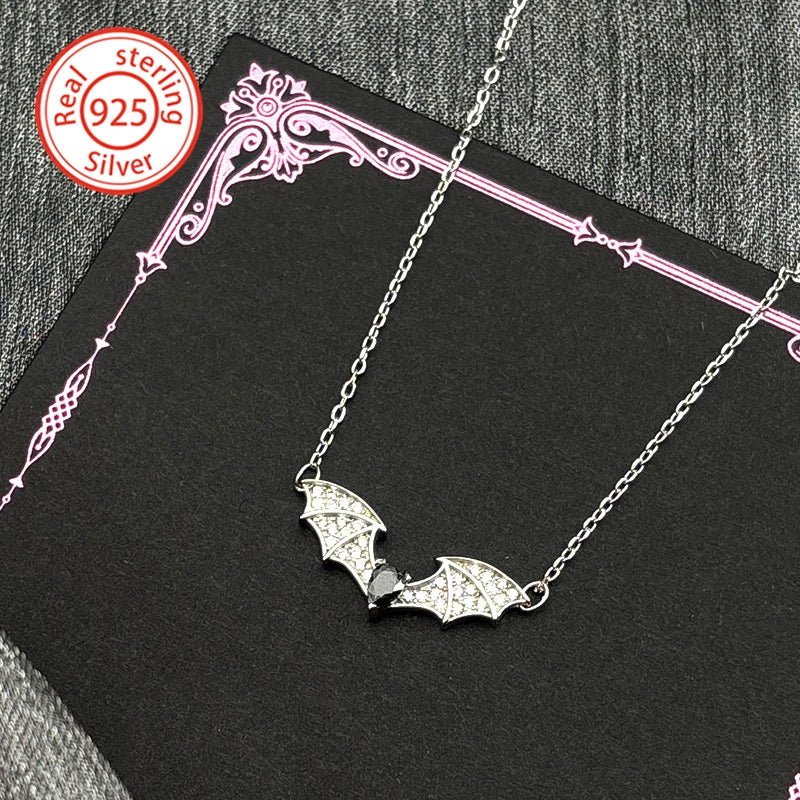 Iced Out Bat Silver Pendant Sterling Gothic Wing