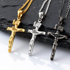 Waterproof Catholic Cross Necklace for Men,Stainless Steel Crucifix Pendant with 60cm Cuban Chain,Religious Jewelry Gift