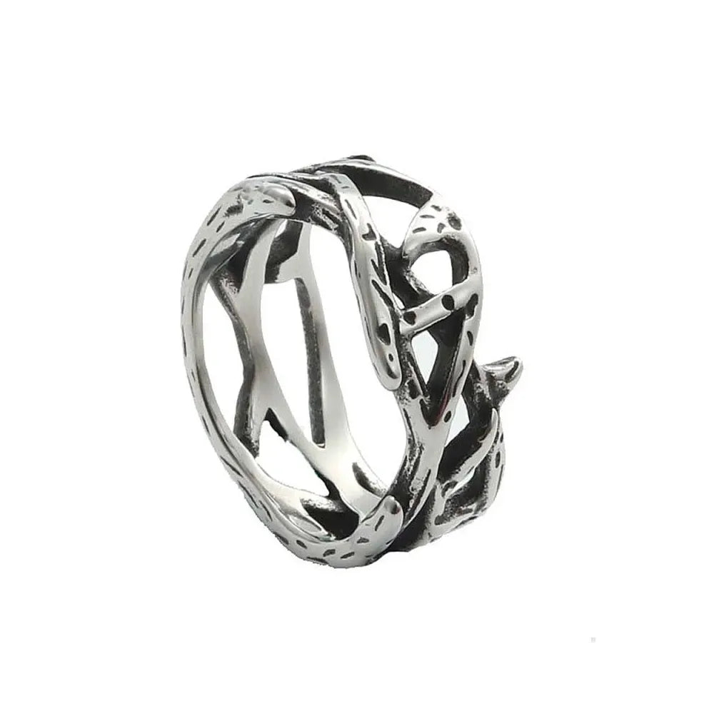 Simple Hollow Crown Of Thorns Stainless Steel Ring Gothic Punk Design Inspired Ring For Men Women Biker Fashion Jewelry