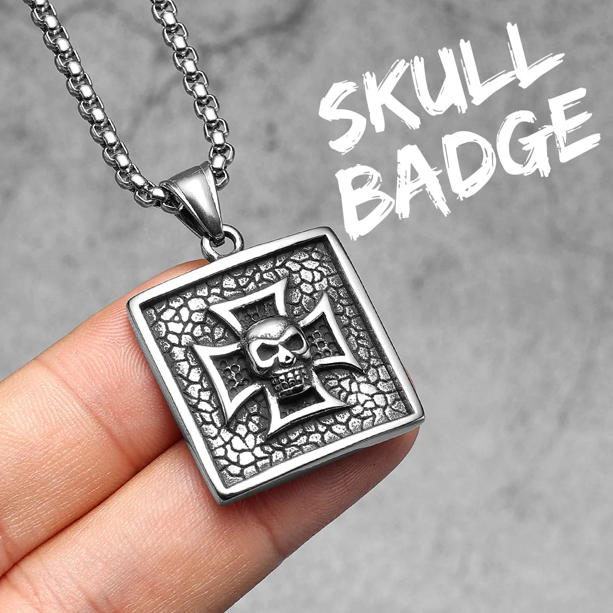 Cross Skull Badge Pendant Necklace Stainless Steel