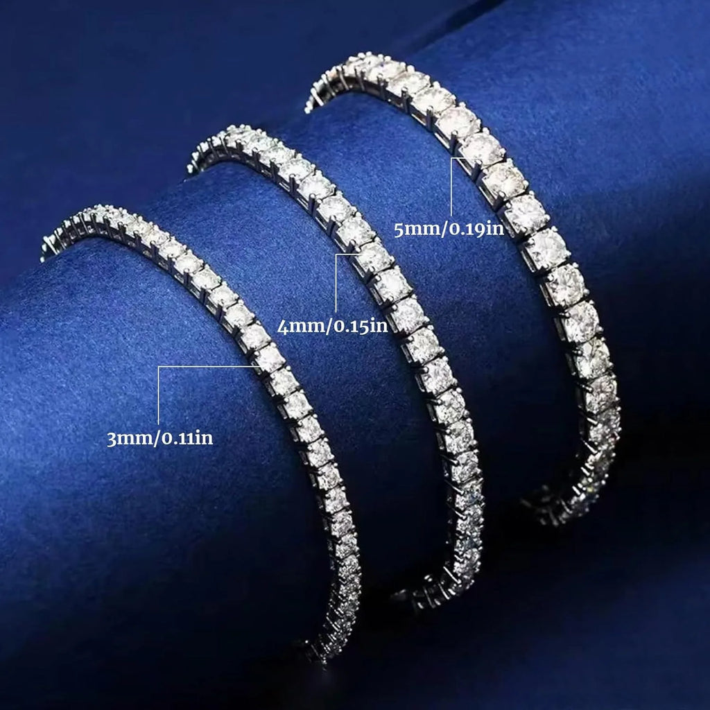 MooSuun 3mm--6.5mm Moissanite Diamond Tennis Bracelet for Women Men Luxury Fine Jewelry Pass Test S925 Sterling Silver