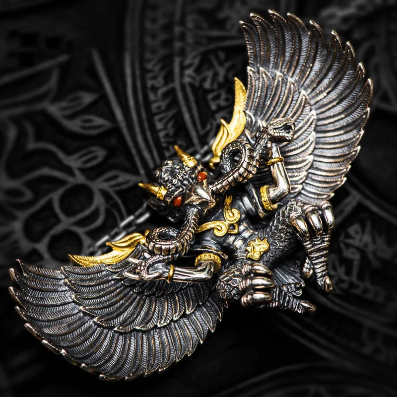 Silver Great Golden-Winged Bird Tibetan Style Men's and Women's Ethnic Style Amulet Decoration Necklace Pendant
