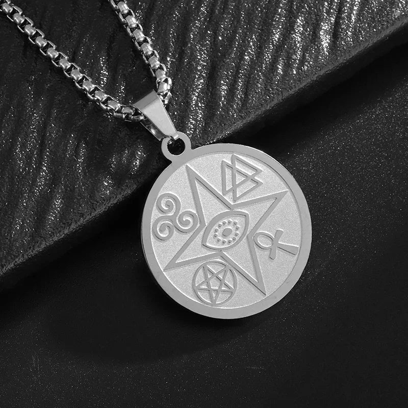 Stainless Steel Solomon Flower of Life Chakra Spirituality Necklace Archangel Sacred Geometry Metatron Pendant Jewelry Men Women