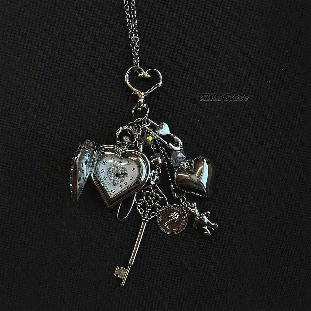 Original Hollow Heart Pocket Watch Chain keychain Design Steampunk Clock Vintage Necklace Pendant Jewelry Watch Men