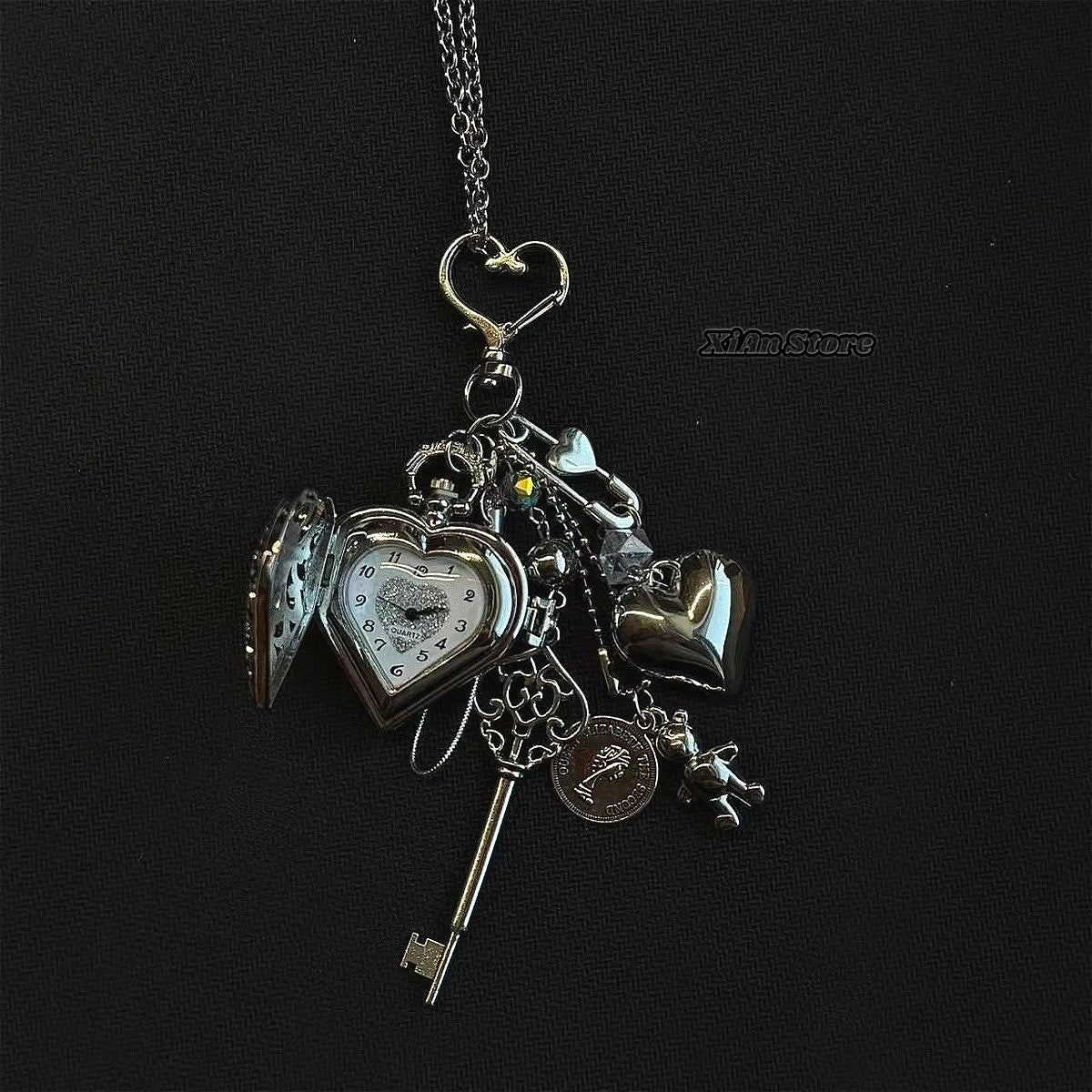 Original Hollow Heart Pocket Watch Chain keychain Design Steampunk Clock Vintage Necklace Pendant Jewelry Watch Men