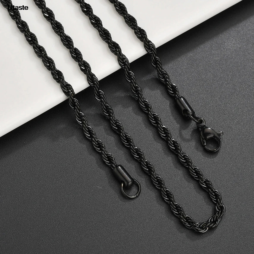 1 piece Gold Black silver Width 2mm/3mm/4mm Rope Chain Necklace/Bracelet For Men Women Man Fashion Chain Necklace