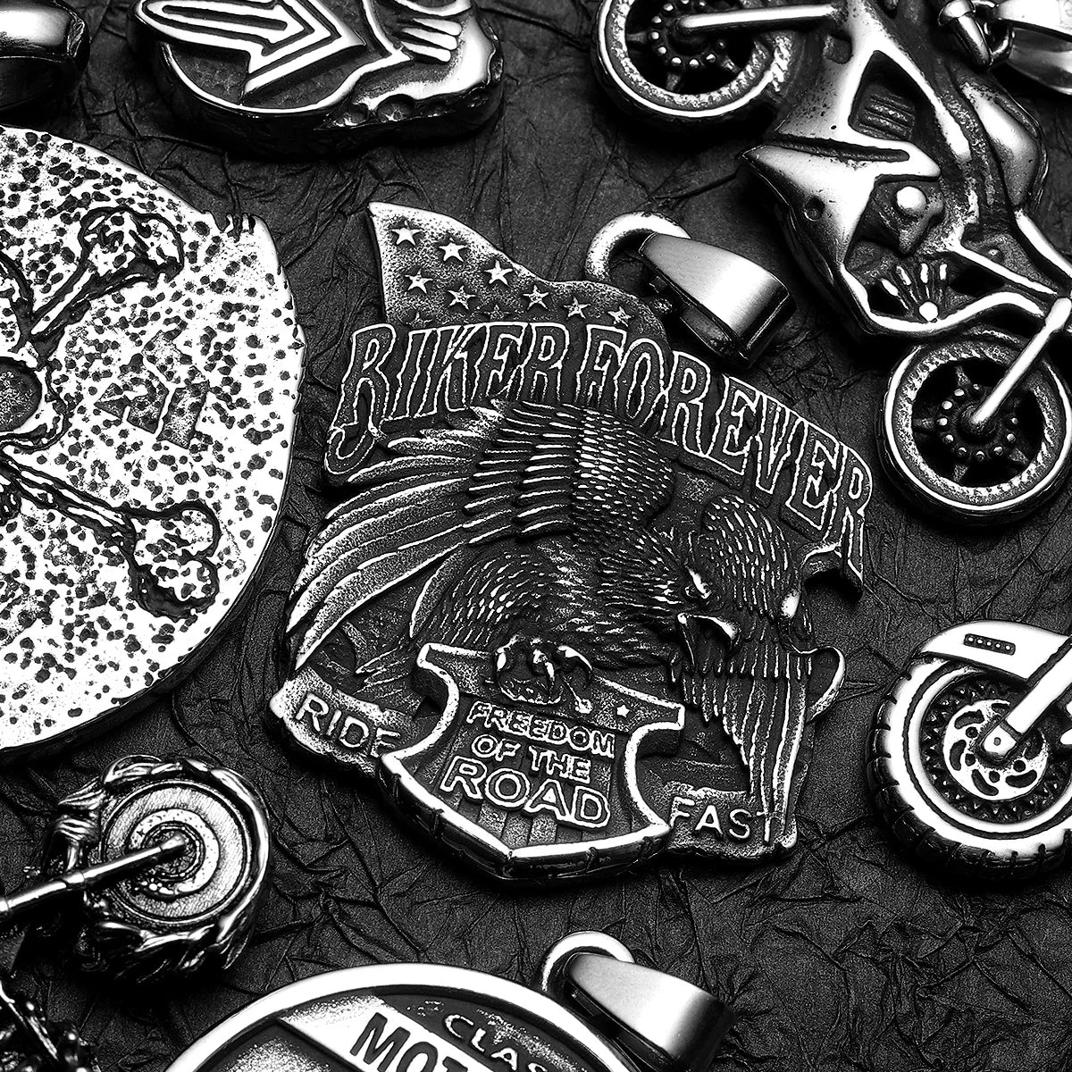 Punk Motorcycle Series Rider Route66 Stainless Steel Men Necklace Pendant Chain New in For Women Fashion Jewelry Gifts Wholesale