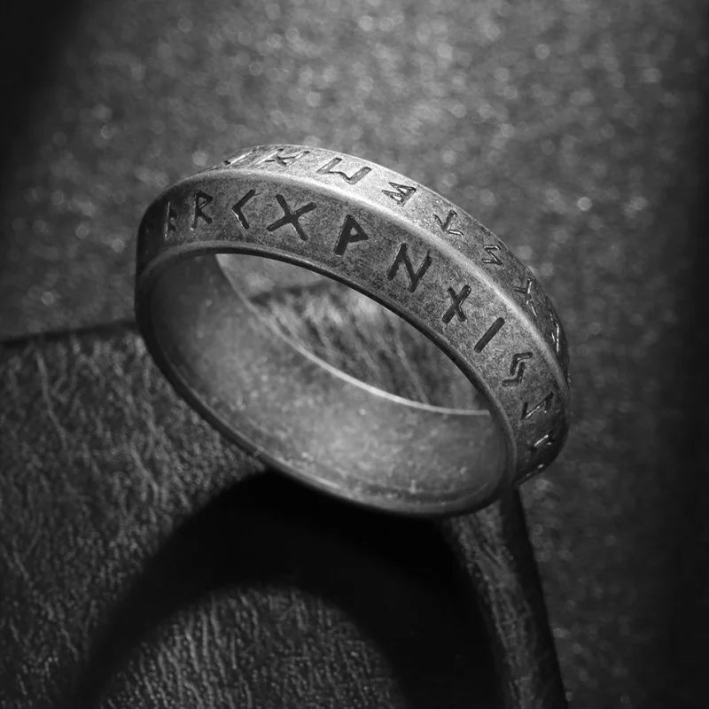 Blackened Viking Stainless Steel Ring Norse Runes Design Retro Gothic Unisex Jewelry Gift for Men Women