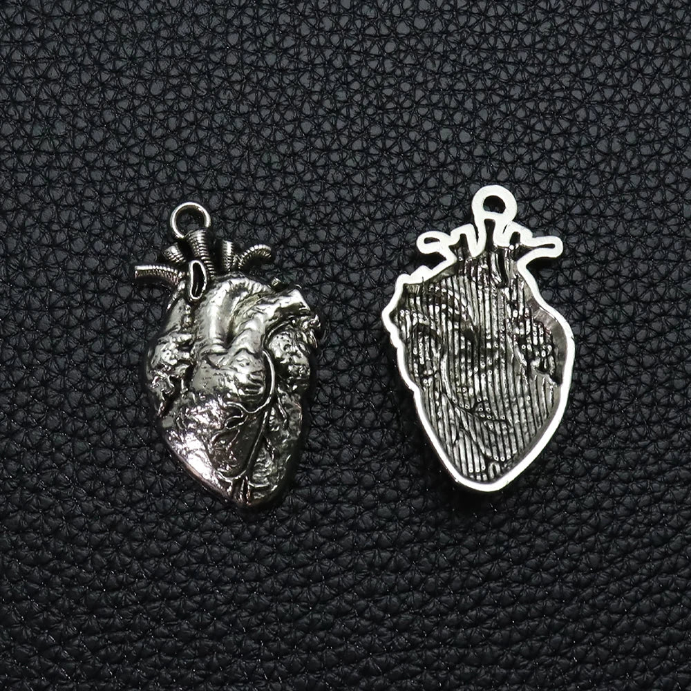 Anatomical Human Heart Pendant Necklace — Silver-Tone Gothic
