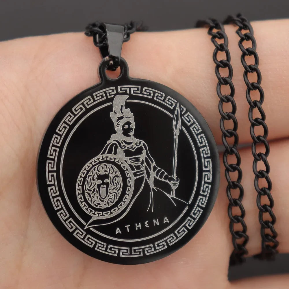 Athena Medusa Shield Pendant — Stainless Steel