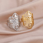 Dawapara Pentagram Adjustable Ring for Men Women Triquetra Cross Star OM Symbol Religious Gift Stainless Steel Jewelry
