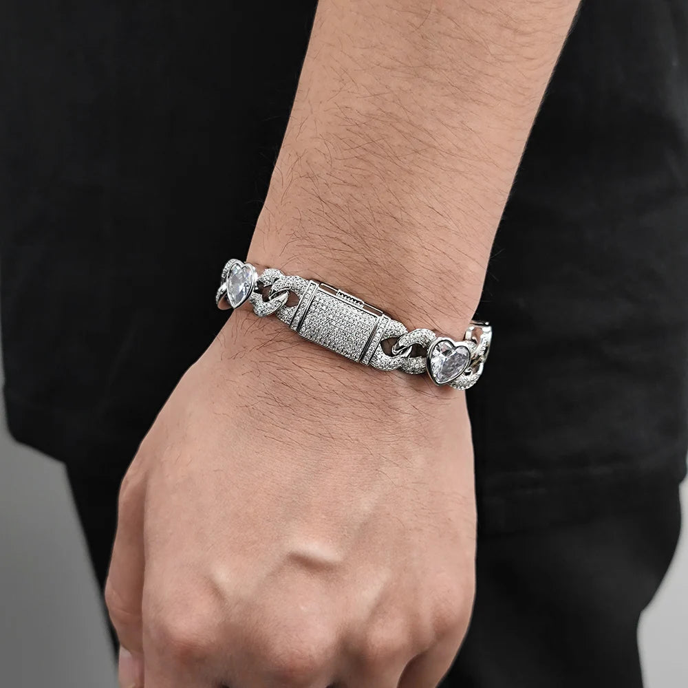 Iced Out Heart Cuban Bracelet 12MM Stainless Steel
