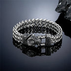 Retro Vikings Bear Norse Wolf Bracelets Men Punk Stainless Steel Mesh Chain Snake Eagle Animal Biker Wristband