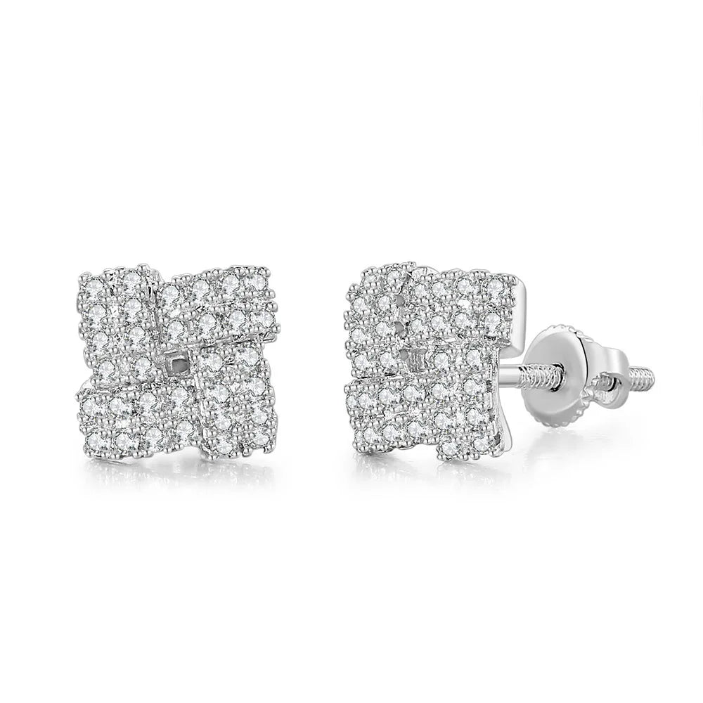 Iced Out Zircon Stud Earrings Stainless Steel CZ