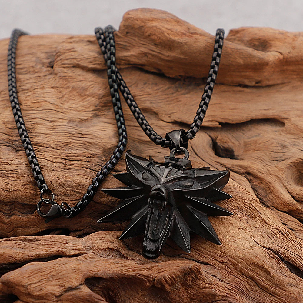 Vintage Punk Wolf Head Pendant Necklace For Men Boys Hip Hop Biker Jewelry Geralt of Rivia Slavic Viking Necklaces