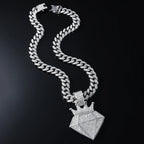 Hip Hop Iced Out Crown Pendant Necklace With 13mm Rhinestone Cuban Chain Bling Necklaces Men Women Fashion Charm