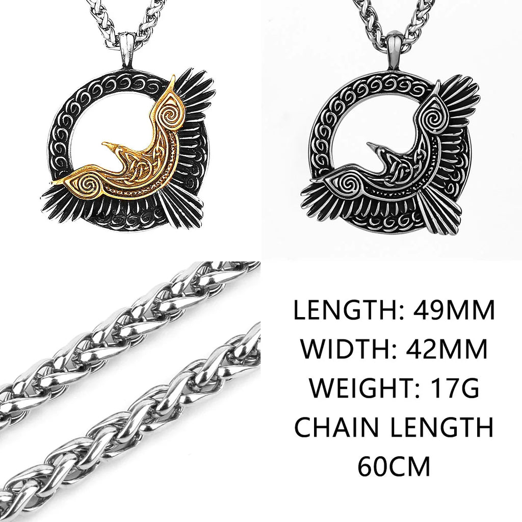YQ Viking Crow 316L Stainless Steel Pendant Necklace For Men Punk Pirate Chain Jewelry Accessories