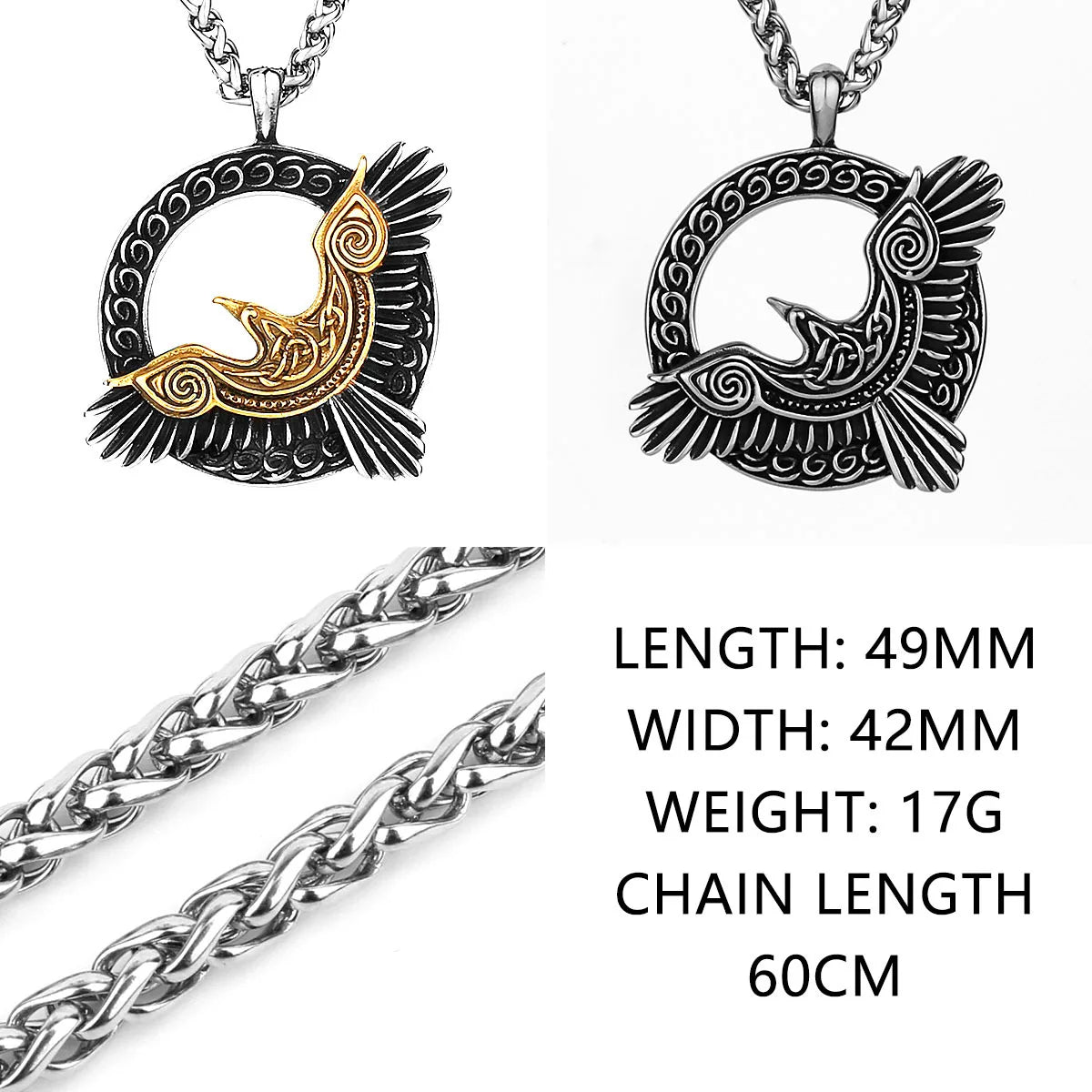 YQ Viking Crow 316L Stainless Steel Pendant Necklace For Men Punk Pirate Chain Jewelry Accessories