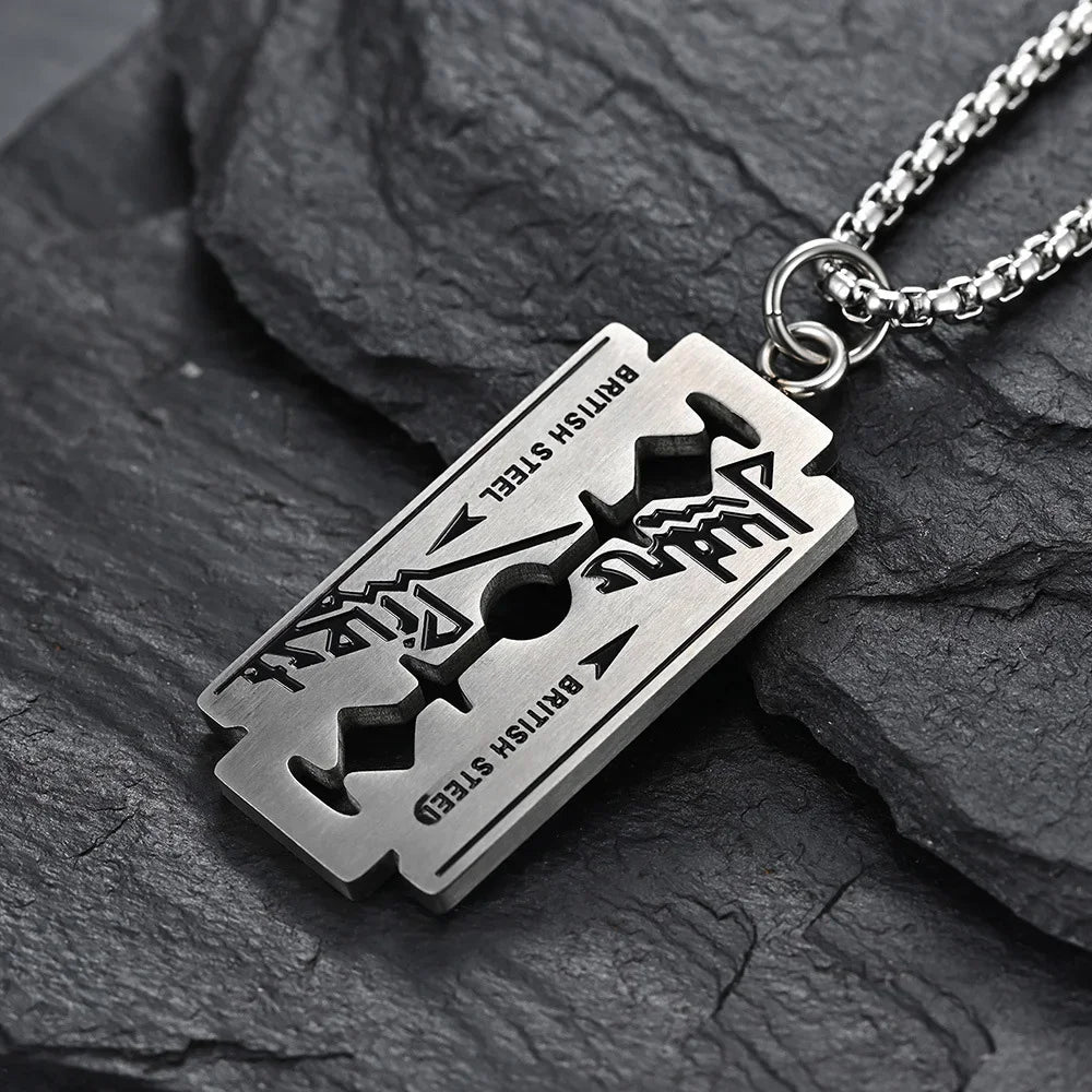 Punk Hip Hop Music Band Judas Priest Necklace Razor Shape Pendant Men Women Chain Necklace Friendship Gift Jewelry Wholesale