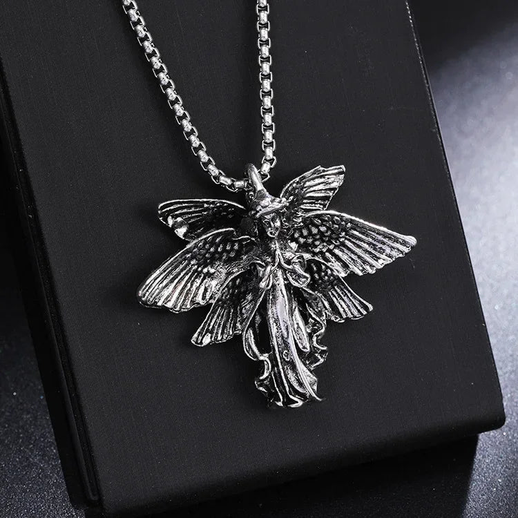 Six-Wing Angel Pendant Necklace — Stainless Steel