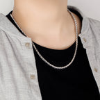Men's Classic Box Chain Necklace 5mm Long Clasp — Silver-Tone