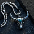 Gothic Green Stone Bull Skull Necklace Pendant Punk Animal Necklace Mens Taurus Zodiac Amulet Jewelry Anniversary Gift