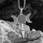 Greek Hecate Triple Moon Pendant Necklace — Stainless Steel
