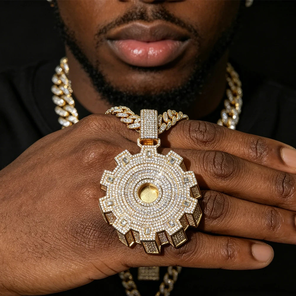 Gear Shaped Pendant Hip-hop Necklace Accessory Rapper Jewelry Street Party Music Festival Fine Jewelry Gifts for Men Boy Friends