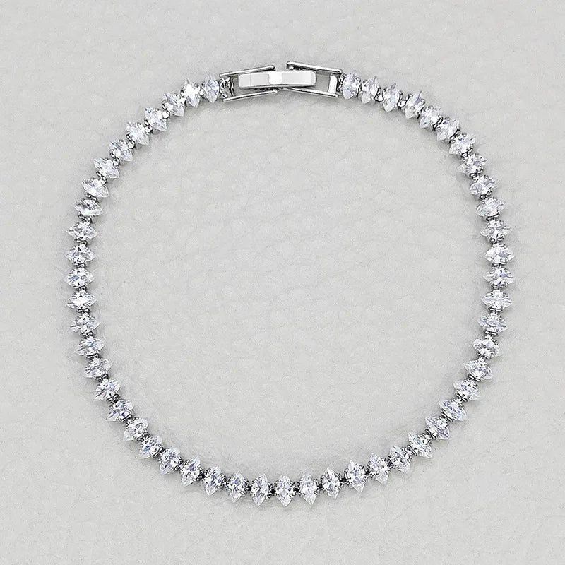 2022 New 18cm Marquise Oval Square Cut Luxury Silver Color on Hand Tennis Bracelet Bangle for Women Party Gift Jewelry