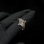 Vintage Punk Cross Star Mark Rhombus Ring — Slim Open Band