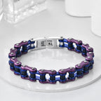 10MM Wide Men's Motorcycle Chain Bracelet Blue Stainless Steel Bicycle Link Design Man Bracelets for Men HipHop