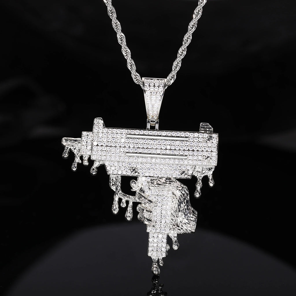 Hip Hop 5A+ CZ Stone Paved Bling Iced Out Gun In Hand Pendants Necklaces for Men Rapper Jewelry Gold Silver Color