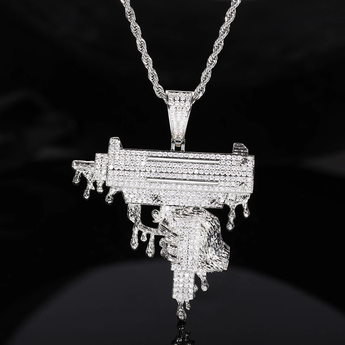 Hip Hop 5A+ CZ Stone Paved Bling Iced Out Gun In Hand Pendants Necklaces for Men Rapper Jewelry Gold Silver Color