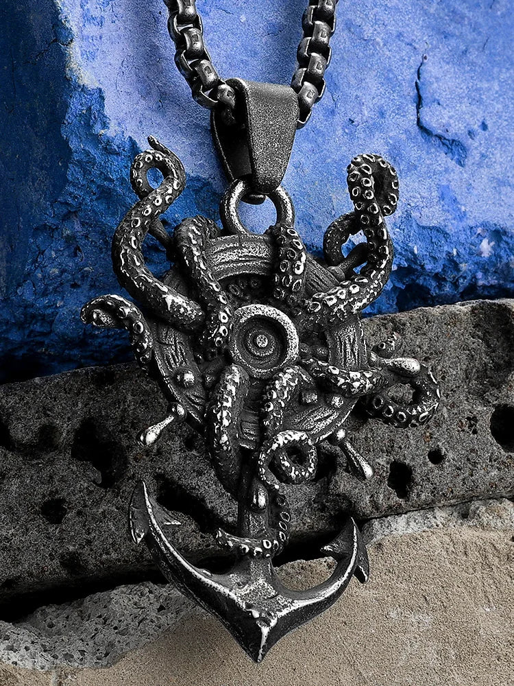 Vintage Octopus Anchor Stainless Steel Jewelry Men Necklace With Pendant For Male Women Punk Hip Hop Accessories Gift