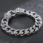 Cool Men's Snake Head Bracelet for Man Male Arm Rings Vintage 15MM Stainless Steel Curb Link Chain Bikers' Jewelry