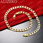 ALIZERO 18K Gold Necklace 16/18/20/22/24/26/28/30 Inch 12mm Flat Side Chain Necklaces For Men Women Fashion Fine