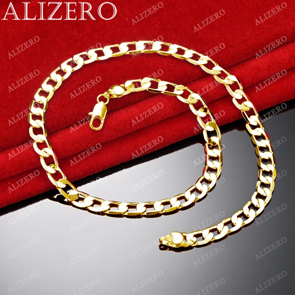 ALIZERO 18K Gold Necklace 16/18/20/22/24/26/28/30 Inch 12mm Flat Side Chain Necklaces For Men Women Fashion Fine