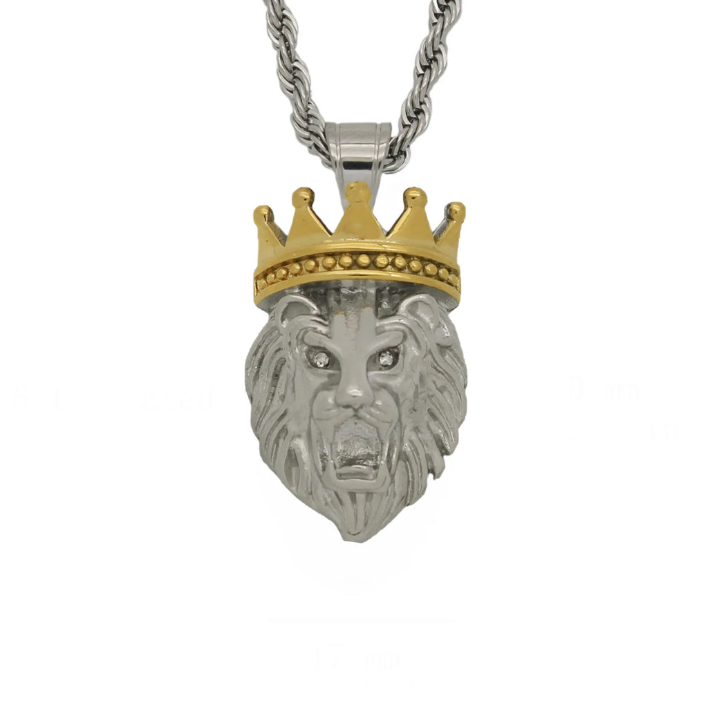 hip hop Lion crown Pendant Necklace For Men Gold color 316L Stainless Steel Jewelry