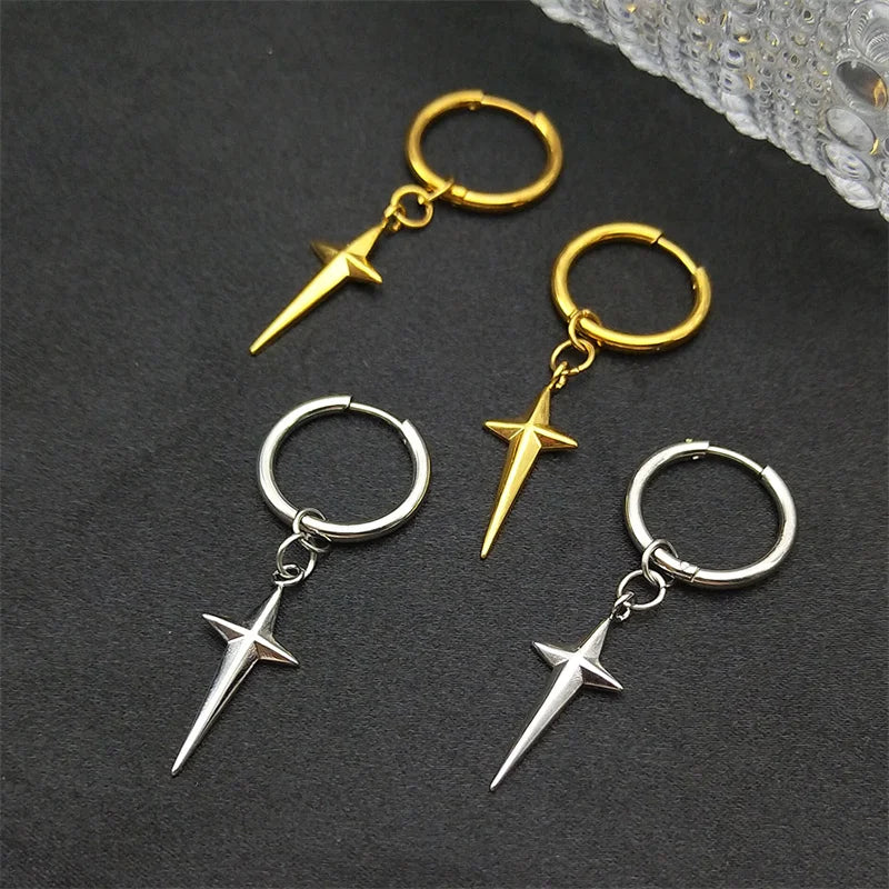 Cross Gold Drop Earrings — Stainless Steel