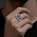 Retro Eight Awn Star Compass Ring Punk Gothic Adjustable Open Ring For Men Copper Jewelry Biker Accessories Creative Man Gift