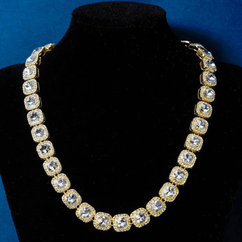 Iced Out Cuban Tennis Chain Necklace 13mm — Two-Tone Square CZ