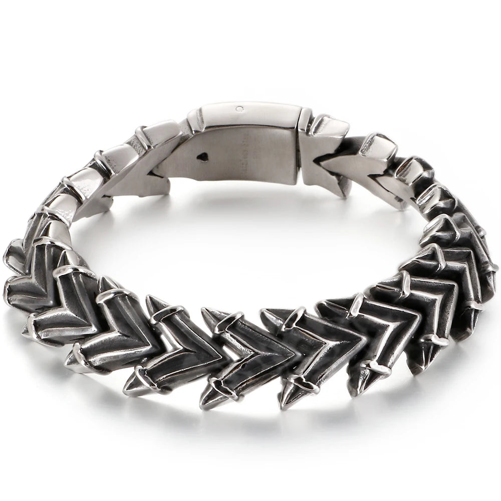 Vintage Matte Stainless Steel Men's Bracelet for Man Gothic Retro Chunky Keel Chain Bracelets Biker Jewelry Old Silver