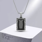 Vnox Black Square Stone Necklaces for Men, Retro Silver Color Stainless Steel Geometric Pendant Collar with Box Chain