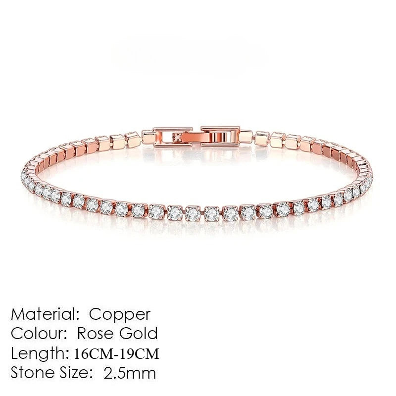 Fashion 2.5mm Zirconia Tennis Bracelet for Women Crystal Charm Designer Tennis Thin Chain Bracelet on Hand Wedding
