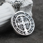 Vintage Titanium Steel Saint Benedict Pendants Exorcist Saint Plaque Prayer Text Cross Religious Necklace Talisman Jewelry