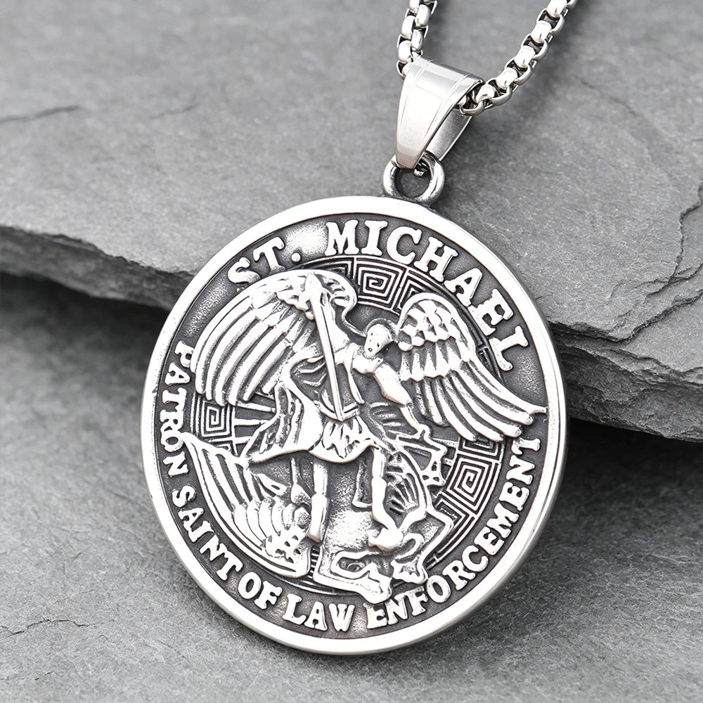 Archangel Wing Cross Stainless Steel Pendant Necklace