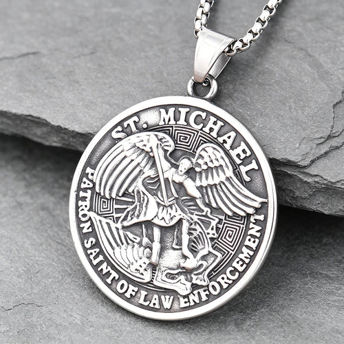 Michael Archangel Wing Cross Stainless Steel Pendant Necklace