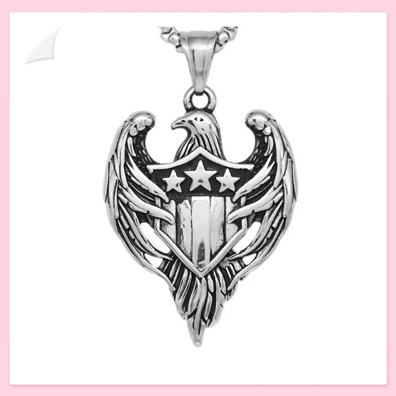 Double Wings Eagle Shield Pendant — Stainless Steel