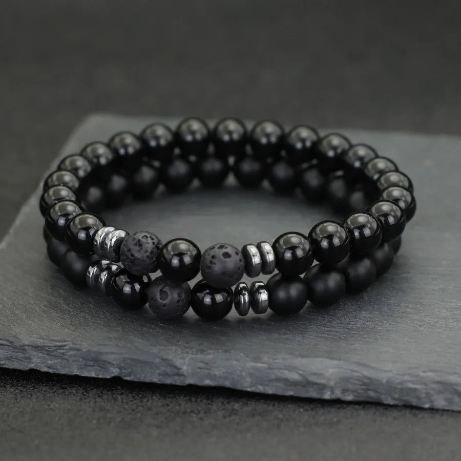 10 Styles 2Pcs Men Bracelet Set 8mm Tiger Eyes Malachite Obsidian Hematite Stone Positive Energy Healing Strand Braslet Homme