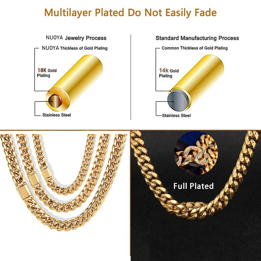 NUOYA Men Fashion Cuban Link Necklace Stainless Steel PVD Plated 8/10/12/14mm Cuban Chain Jewellery Personalized Free Laser Logo